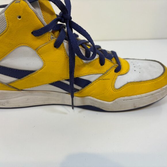 Reebok Royal BB4500 Shoes Mens Size 14 White Yellow Purple High Top Leather - Picture 8 of 8